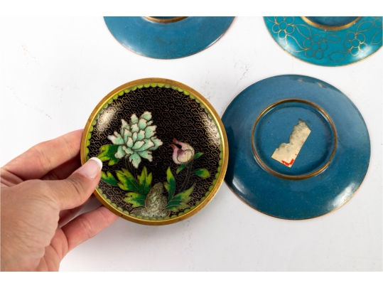 Set Of Seven Cloisonné Enamel Floral Dishes
