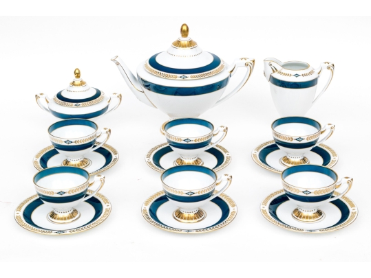 Exceptional & Rare Herend Hungary Hand-Painted Porcelain Tea Service,  “Josephine Empire” Pattern