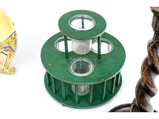 Collection Of Table Top Wares, Including French Planter With Oak Barley Twist Candlestick