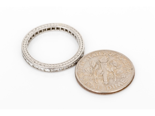 Platinum Vintage Scissor Cut Diamond Set Eternity Band, Size 4.75