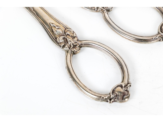 Well Cast Pair Of French Sterling Handled Grape Shears