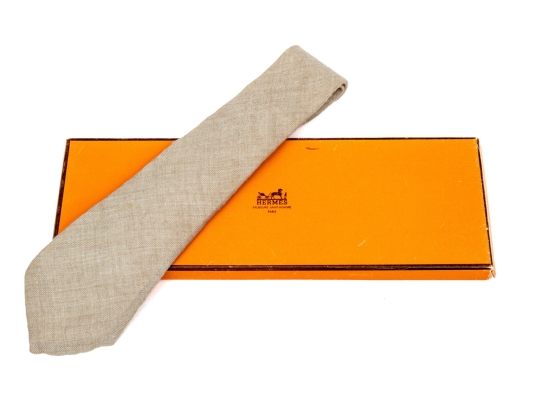 Hermes Tan Vintage Fabric Tie, With Box