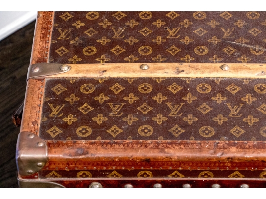 Antique Louis Vuitton Canvas Covered Brass Mounted Steamer Trunk