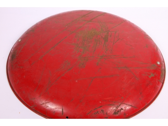 Vintage Red Paint Decorated Metal Flying Saucer Sled