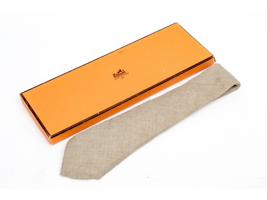 Hermes Tan Vintage Fabric Tie, With Box