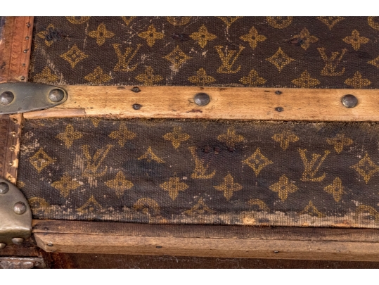 Antique Louis Vuitton Canvas Covered Brass Mounted Steamer Trunk