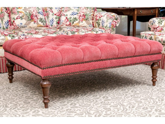 Quality Oversized Custom Upholstered Mahogany Ottoman