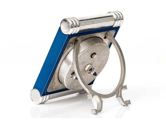 Cartier Vintage Blue Composite Deco Style Travel Clock, Ribbed Ends