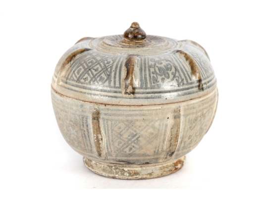 Small Antique Southeast Asian Glazed Pottery Covered Jar