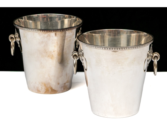 Pair Of Quality Silver Plated Ice Coolers With Loose Ring Handles