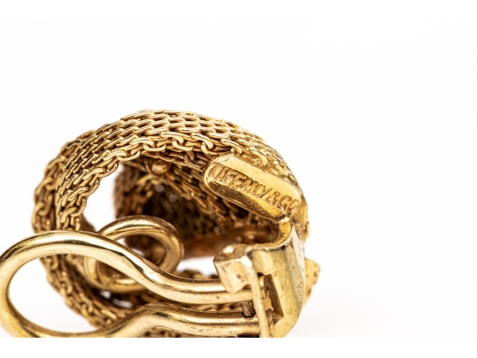 Tiffany & Co. 14k Yellow Gold Vintage Mesh Knot Clip On Style Earrings