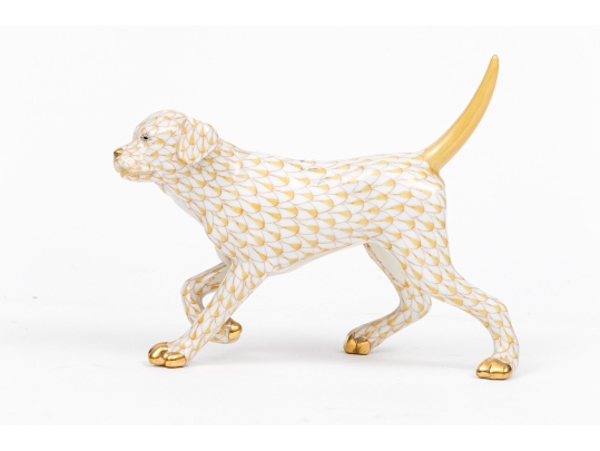 Herend Hungary Hand-Painted Porcelain Dog, Butterscotch Fishnet Pattern