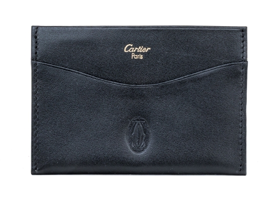 Cartier Black Leather Single Card Holder, Must De Cartier