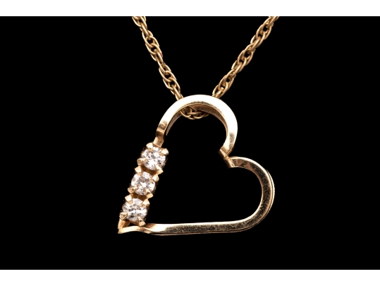 14k Yellow Gold Delicate White Sapphire Cluster Heart Pendant, With Chain