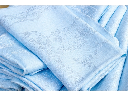 Set Of Eleven Embroidered Linen Napkins And One Tablecloth