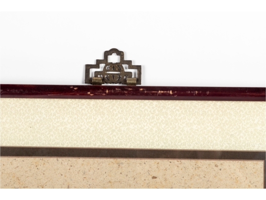 Pair Of Framed Asian Ink Drawings On Textured Paper