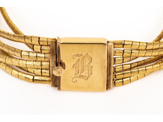 14k Yellow Gold Fun Vintage Flexible Multi Strand Omega Style Bracelet