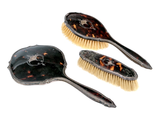 Antique Victorian Broadway & Co. (Birmingham, 1901-present) Silver And Tortoise Shell Vanity Set