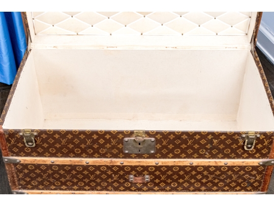Antique Louis Vuitton Canvas Covered Brass Mounted Steamer Trunk