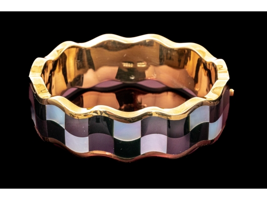 Tiffany & Co. 18k Yellow Gold Angela Cummings Fabulous Inlaid Wave Bangle, With Box