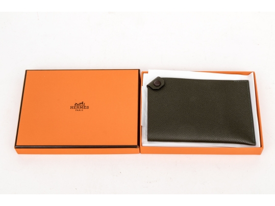 Hermes Olive Green Tarmac Passport Holder, With Box