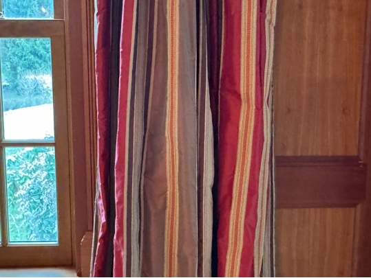 Pair Of Quality Striped Curtains With Affixed Room Darkening Shades