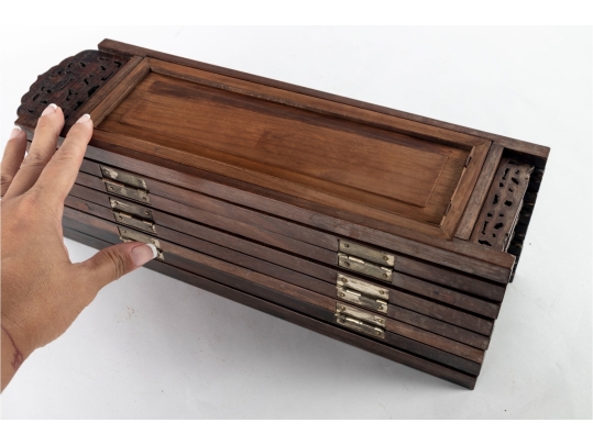 Vintage Chinese Folding Table Screen With Hand-Painted Scenes