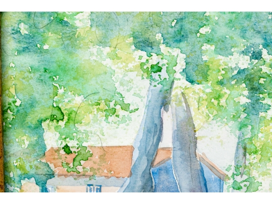 Signed Watercolor On Paper, Village Scene