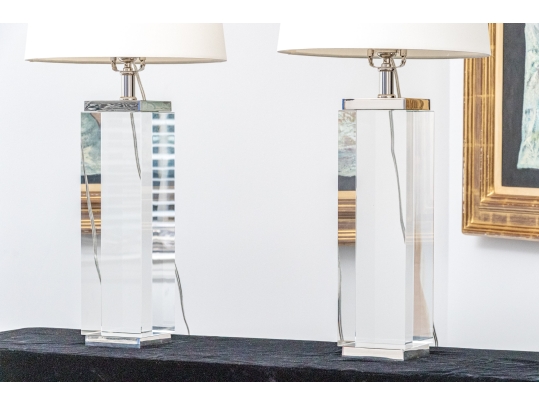 Restoration Hardware Quality Pair Of Solid Crystal Table Lamps