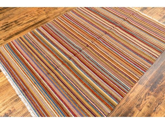 Hand Woven Wool Carpet, Striped Pattern, 7'-5