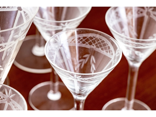 Collection Of Eleven Etched Crystal Goblets