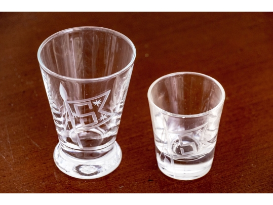 Set Of Nineteen Shot And Double Shot Glasses, Monogrammed