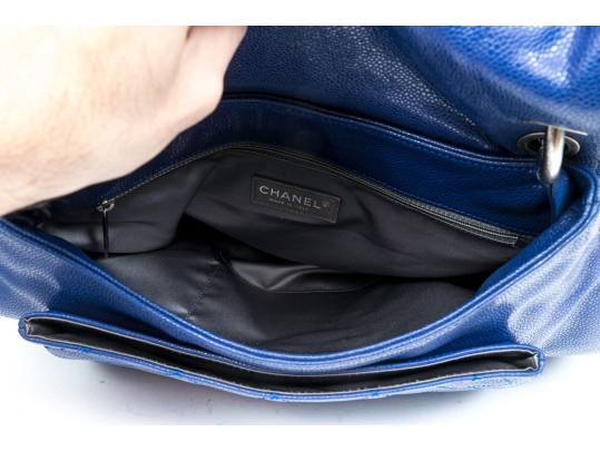 Chanel Striking Blue Purple Glazed Caviar Leather Coco Rider Flap Hobo