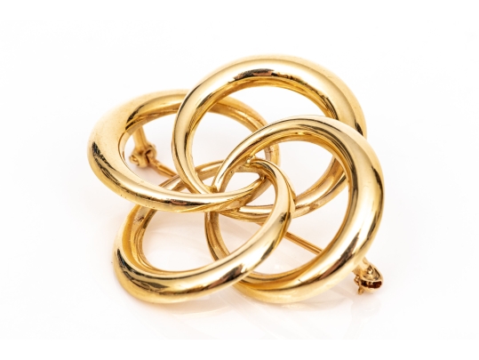 14k Yellow Gold Lovely Vintage Intertwined Quatrefoil Knot Brooch