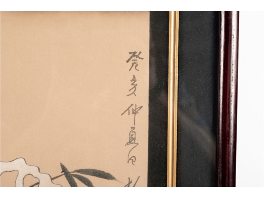Pair Of Framed Asian Paintings On Silk Of Cranes