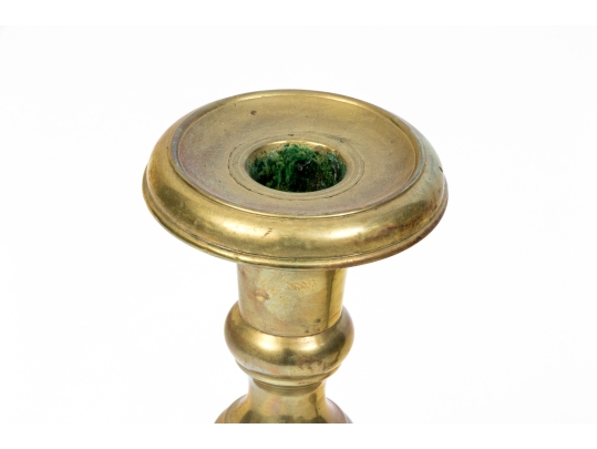 Pair Of Antique Brass Candlesticks, 18th C. 