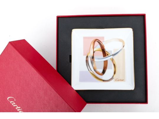 Cartier Trinity Motif Limoge Porcelain Trinket Tray, With Box