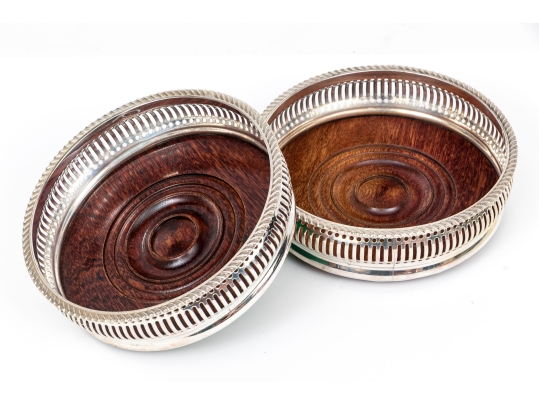 Pair Of Quality Silverplate Wine Coasters