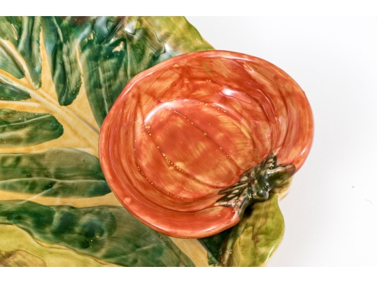 Italian Hand-Painted Ceramic Chip And Dip Leaf Form Bowl