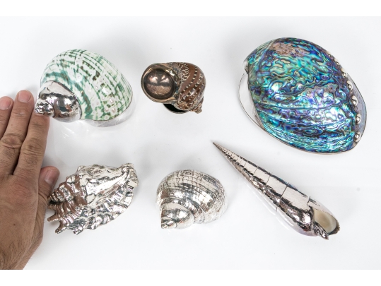 Group Of Six Fine Decorative Silver Clad Shells With Ruzzetti Italy