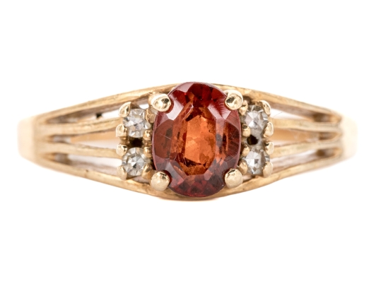 14k Yellow Gold Garnet And Diamond Ring, App. 0.04 TCW In Diamonds, Size 6
