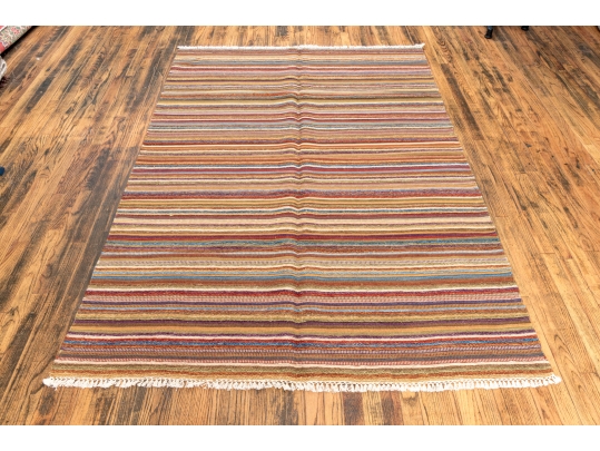 Hand Woven Wool Carpet, Striped Pattern, 7'-5