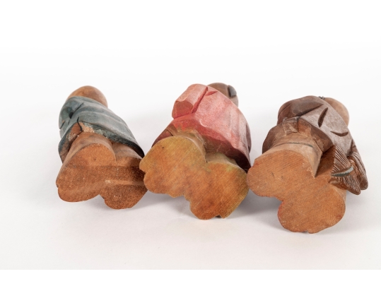 Set Of Three Hand-Carved Asian Wooden Figures