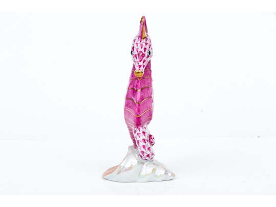 Herend Hand Painted Pink Fishnet Seahorse Figure 