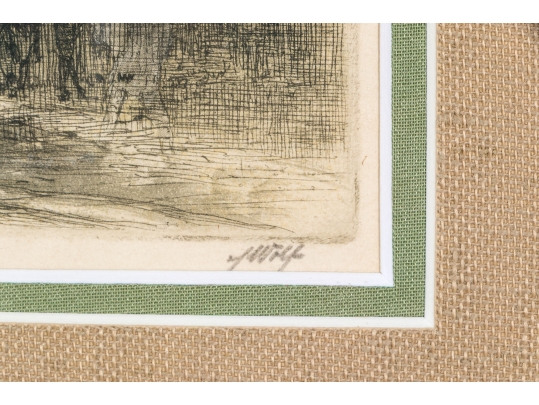 J. Wolf, Hand-Colored Etching, Notre Dame Paris On The Seine