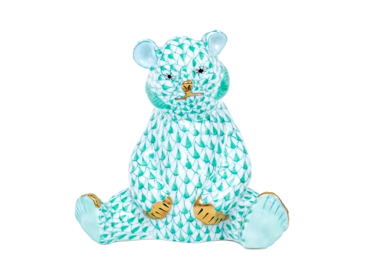 Herend Hungary Hand-Painted Bear Figure, Green Fishnet Pattern