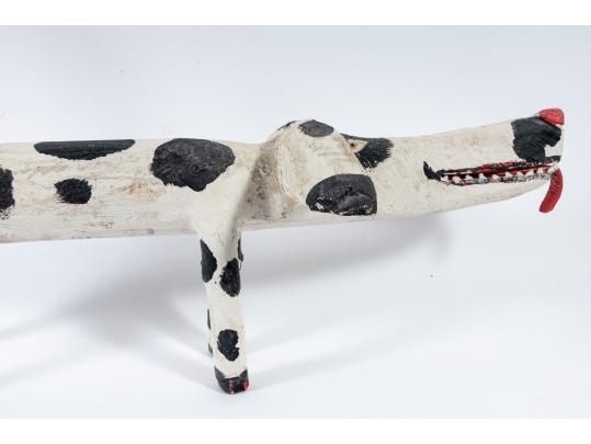 Miguel Rodriguez Carved And Painted Wooden Dog, “Santa Fe Dog's Don't Care”, 1993