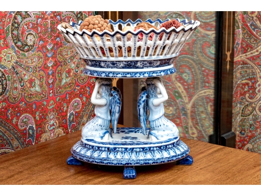 Decorative Blue And White Porcelain Compote Centerpiece