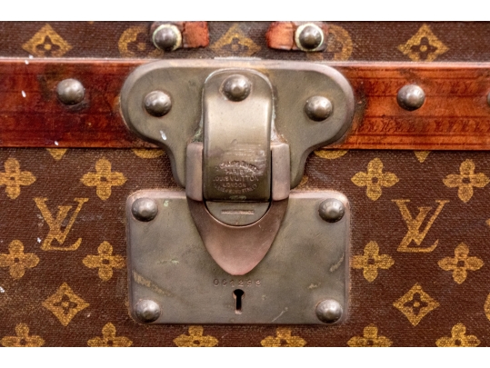Antique Louis Vuitton Canvas Covered Brass Mounted Steamer Trunk
