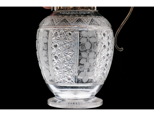Antique Cut Glass And Silverplate Syrup Pitcher